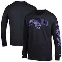 Men's Champion  Black Washington Huskies Arch Over Logo 2-Hit Long Sleeve T-Shirt