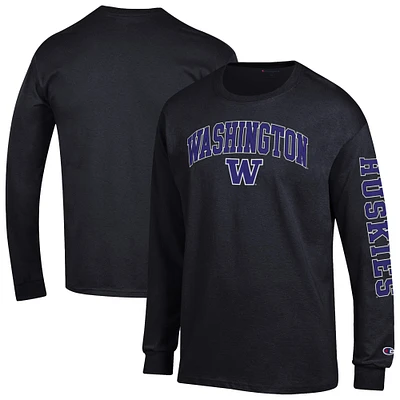 Men's Champion  Black Washington Huskies Arch Over Logo 2-Hit Long Sleeve T-Shirt