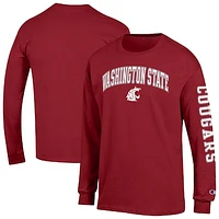 Men's Champion  Crimson Washington State Cougars Arch Over Logo 2-Hit Long Sleeve T-Shirt