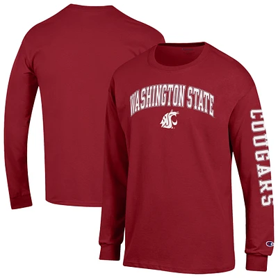 Men's Champion  Crimson Washington State Cougars Arch Over Logo 2-Hit Long Sleeve T-Shirt