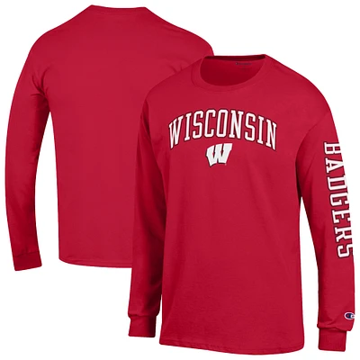 Men's Champion Wisconsin Badgers Arch Over Logo 2-Hit Long Sleeve T-Shirt