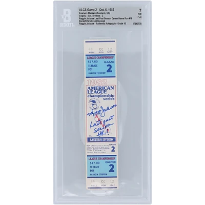 Reggie Jackson California Angels Autographed Last Post Season Career Home Run #18 Beckett Fanatics Witnessed Authenticated 7/10 Ticket from October 6, 1982 with "Last Post Season HR!" Inscription