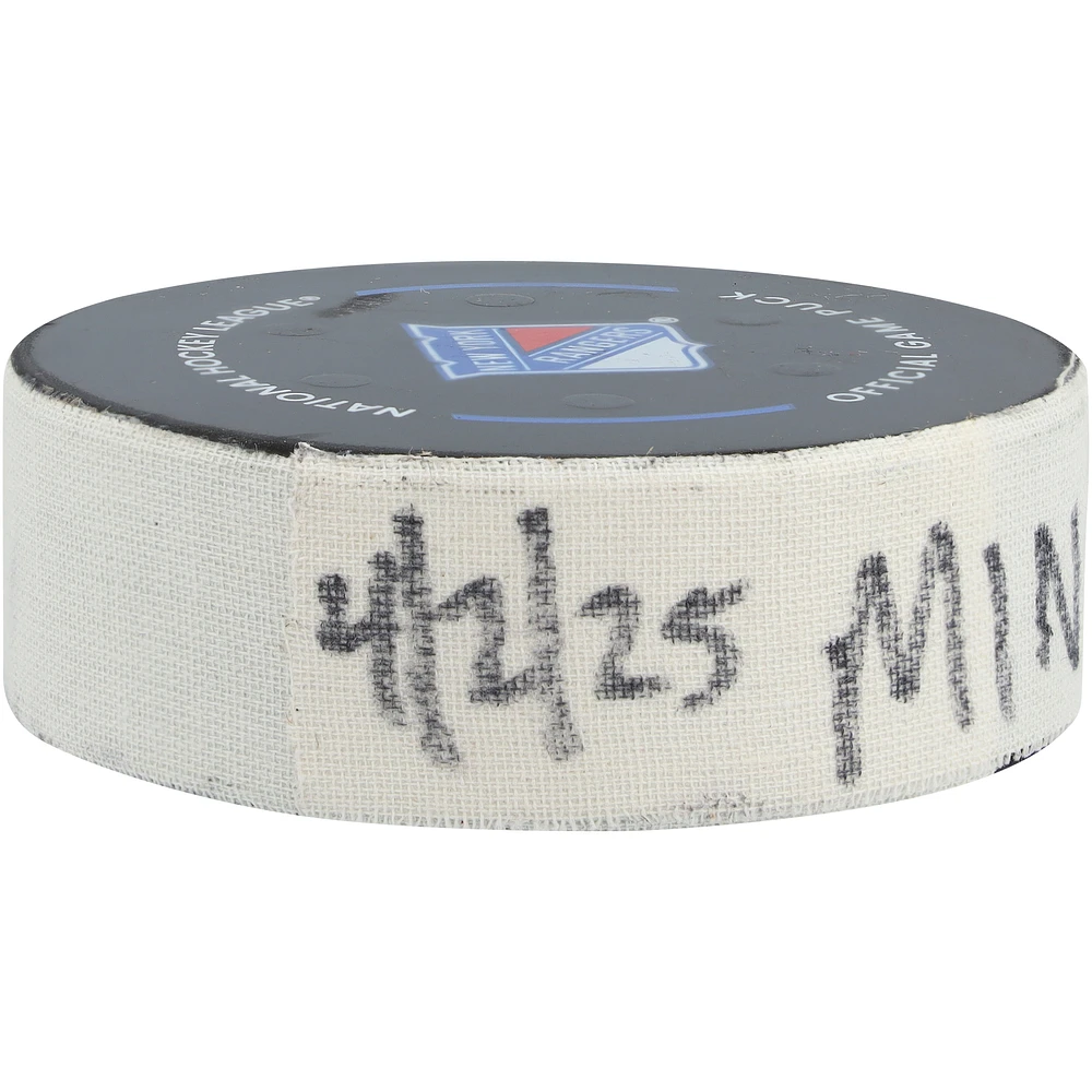 Gustav Nyquist Minnesota Wild Game-Used Goal Puck vs. New York Rangers on April 2, 2025