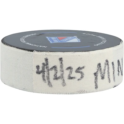 Gustav Nyquist Minnesota Wild Game-Used Goal Puck vs. New York Rangers on April 2, 2025