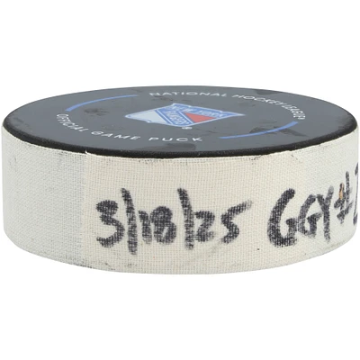 Matt Coronato Calgary Flames Game-Used Goal Puck vs. New York Rangers on March 18, 2025