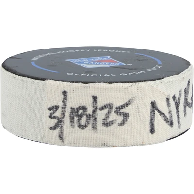 Artemi Panarin New York Rangers Game-Used Goal Puck vs. Calgary Flames on March 18, 2025