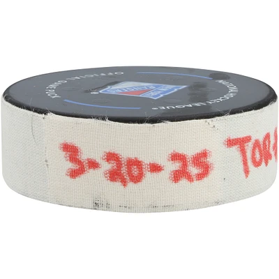 John Tavares Toronto Maple Leafs Game-Used Goal Puck vs. New York Rangers on March 20, 2025 - Second of Two Goals Scored