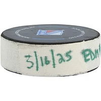 Viktor Arvidsson Edmonton Oilers Game-Used Goal Puck vs. New York Rangers on March 16, 2025