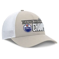 Men's Fanatics  Natural/White Edmonton Oilers 2025 Western Conference Champions Locker Room Trucker Adjustable Hat