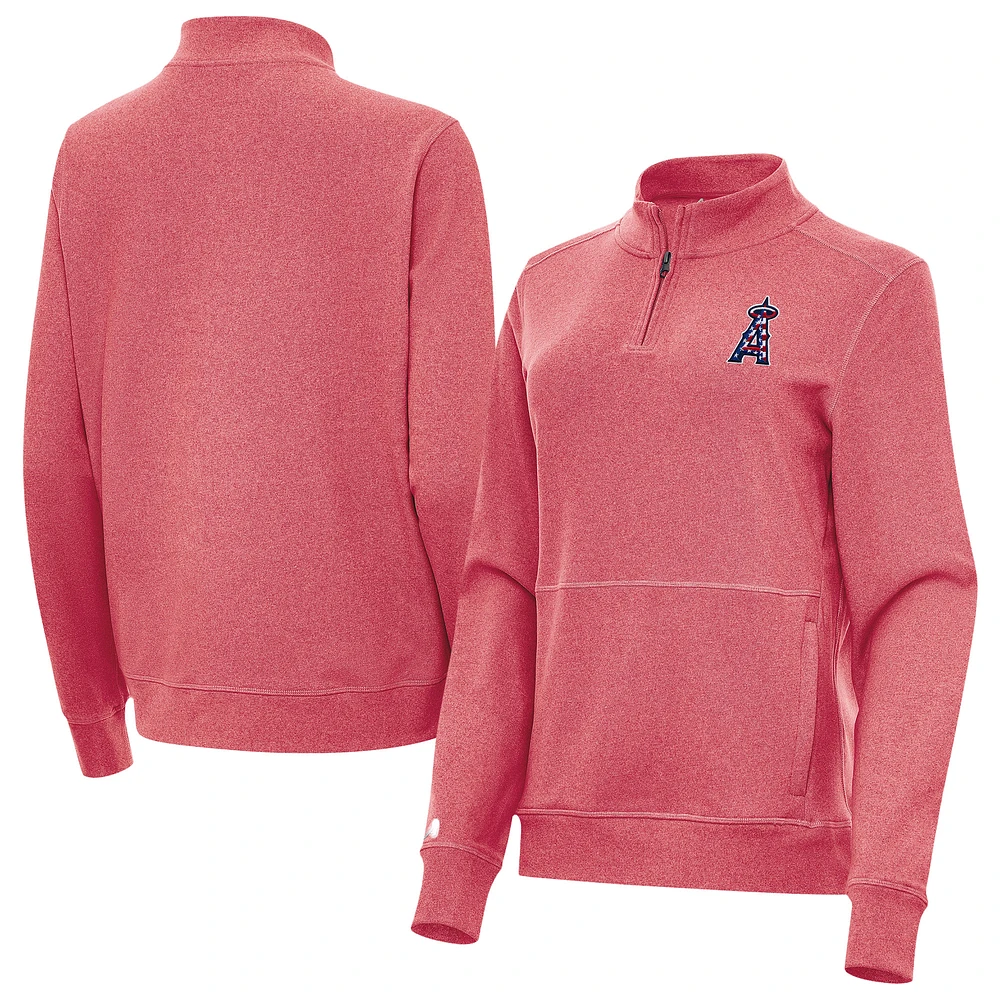 Women's Antigua Heather Red Los Angeles Angels Crush Stars and Stripes Team Logo Quarter-Zip Pullover Top