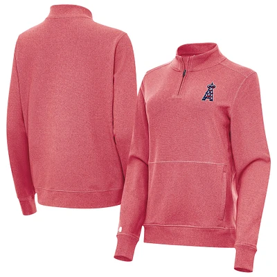 Women's Antigua Heather Red Los Angeles Angels Crush Stars and Stripes Team Logo Quarter-Zip Pullover Top