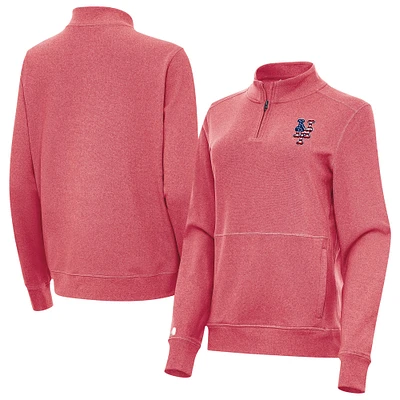 Women's Antigua Heather Red New York Mets Crush Stars and Stripes Team Logo Quarter-Zip Pullover Top