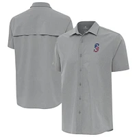 Men's Antigua Gray Seattle Mariners Activate Stars and Stripes Team Logo Short Sleeve Button-Up Shirt
