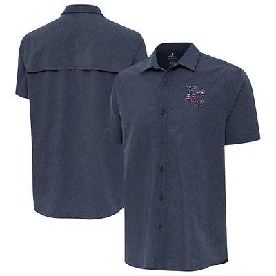 Men's Antigua Navy Kansas City Royals Activate Stars and Stripes Team Logo Short Sleeve Button-Up Shirt