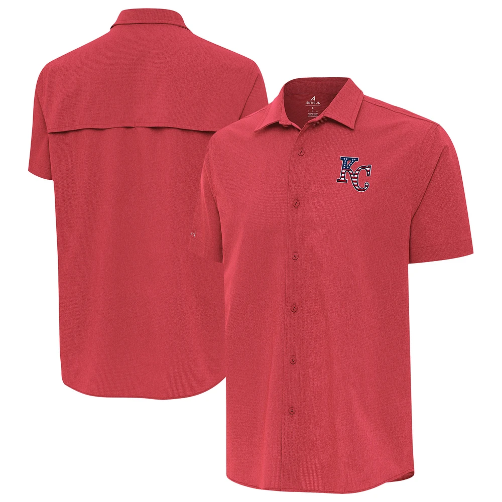 Men's Antigua Kansas City Royals Activate Stars and Stripes Team Logo Short Sleeve Button-Up Shirt