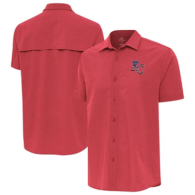 Men's Antigua Kansas City Royals Activate Stars and Stripes Team Logo Short Sleeve Button-Up Shirt