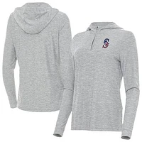 Women's Antigua Heather Gray Seattle Mariners Daybreak Quarter-Zip Hoodie