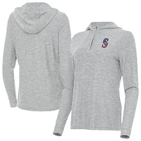 Women's Antigua Heather Gray Seattle Mariners Daybreak Quarter-Zip Hoodie