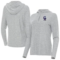Women's Antigua Heather Gray Colorado Rockies Daybreak Quarter-Zip Hoodie
