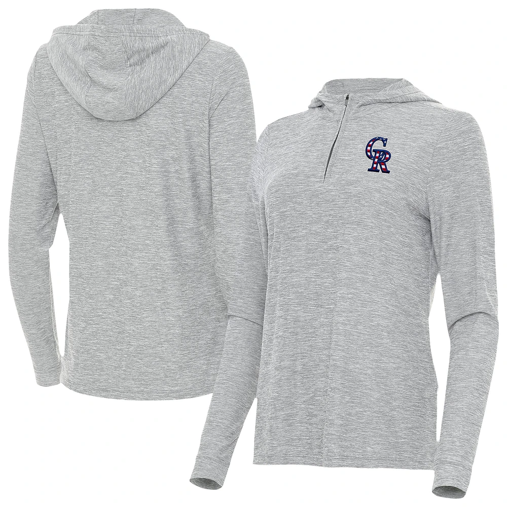 Women's Antigua Heather Gray Colorado Rockies Daybreak Quarter-Zip Hoodie