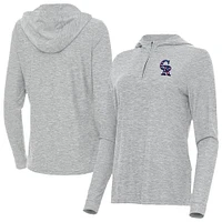 Women's Antigua Heather Gray Colorado Rockies Daybreak Quarter-Zip Hoodie