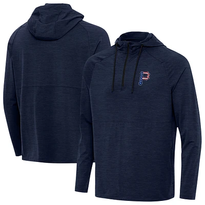 Men's Antigua Heather Navy Pittsburgh Pirates Spikes Stars and Stripes Team Logo Quarter-Zip Pullover Hoodie