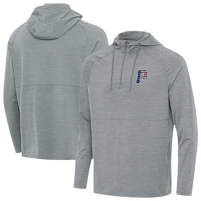 Men's Antigua Heather Gray Pittsburgh Pirates Spikes Stars and Stripes Team Logo Quarter-Zip Pullover Hoodie