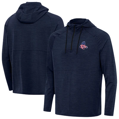 Men's Antigua Heather Navy Boston Red Sox Spikes Stars and Stripes Team Logo Quarter-Zip Pullover Hoodie
