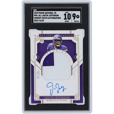 Justin Jefferson Minnesota Vikings Autographed 2020 Panini National Treasures Gold Prodigy Patch 2 Color Relic #PPA-JUJ #16/25 SGC Authenticated 9/10 Rookie Card