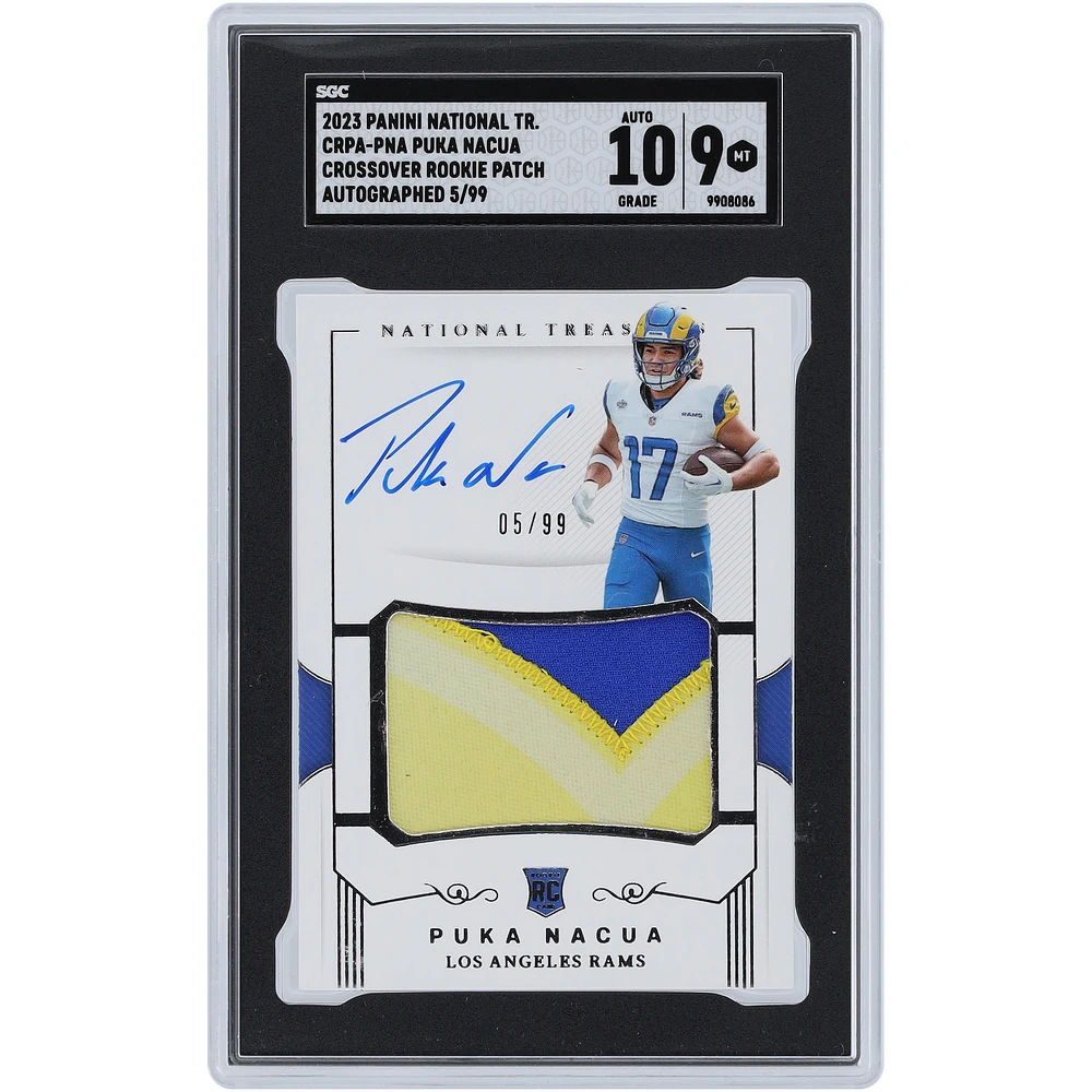 Puka Nacua Los Angeles Rams Autographed 2023 Panini National Treasures Crossover Rookie 2 Color Patch Relic #CRPA-PNA #5/99 SGC Authenticated 9/10 Rookie Card