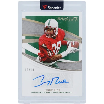 Jerry Rice Mississippi Valley State University Autographed 2021 Panini Immaculate Collection Gold Immaculate Ink #II-JR #3/10 Card