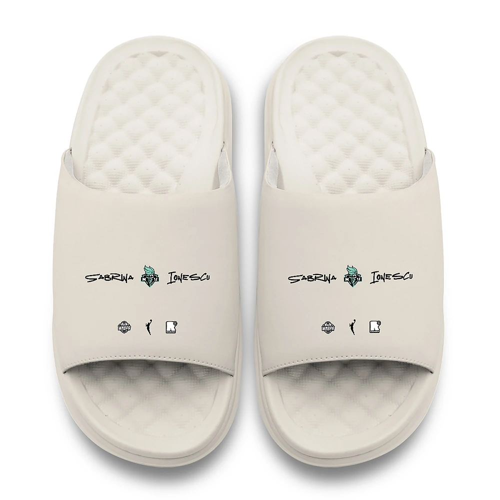 Unisex ISlide Sabrina Ionescu Cream New York Liberty Round 21 Motive Slide Sandals