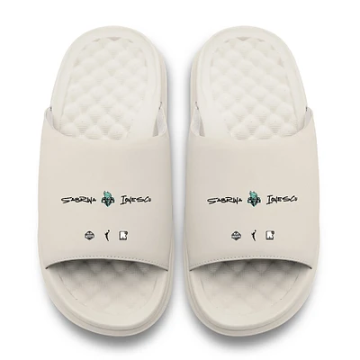 Unisex ISlide Sabrina Ionescu Cream New York Liberty Round 21 Motive Slide Sandals
