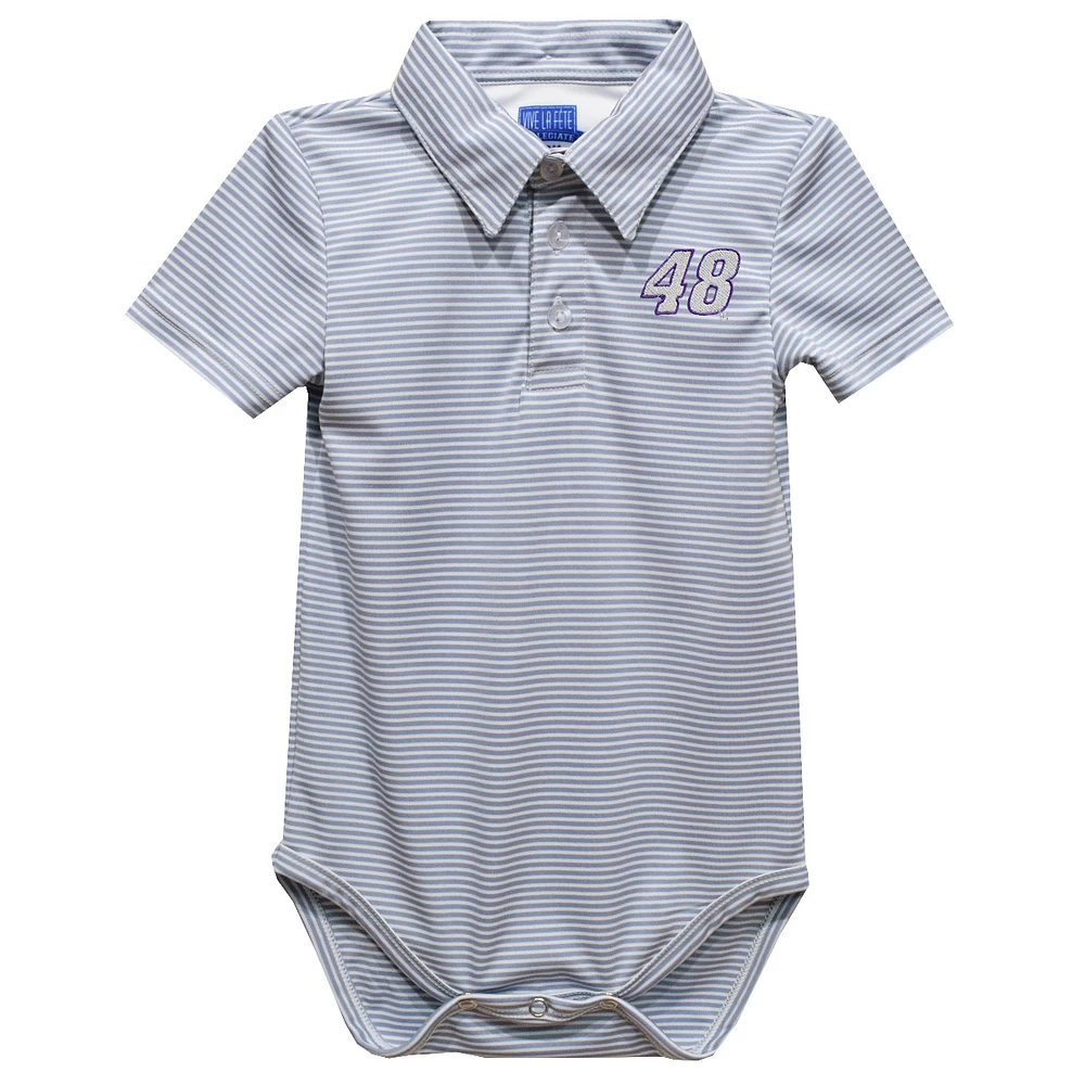 Infant Vive La Fete  Gray Alex Bowman Pencil Stripe Polo Bodysuit