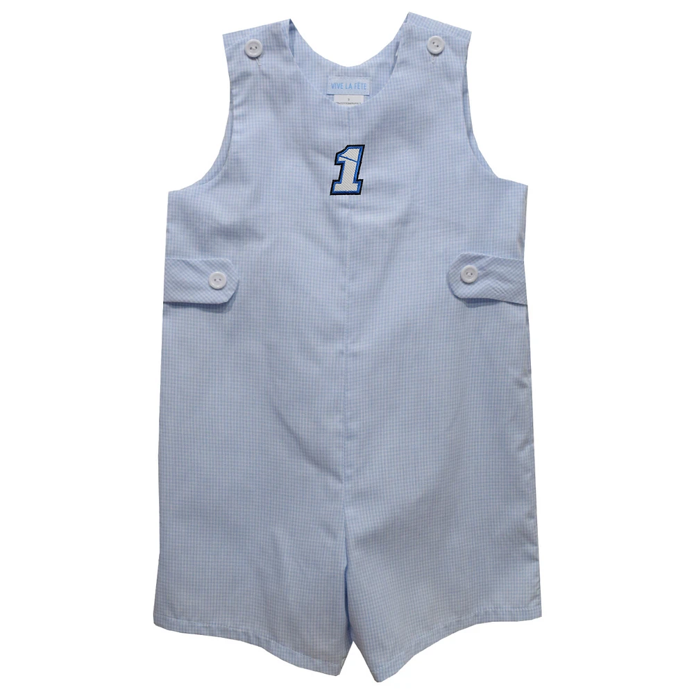 Infant Vive La Fete  Light Blue Ross Chastain Gingham Jon Romper