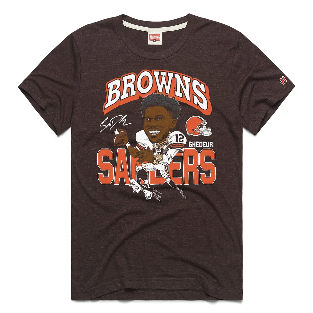 Men's Homage Shedeur Sanders Brown Cleveland Browns 2025 NFL Draft Caricature Player Graphic Tri-Blend T-Shirt