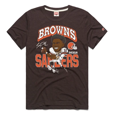 Men's Homage Shedeur Sanders Brown Cleveland Browns 2025 NFL Draft Caricature Player Graphic Tri-Blend T-Shirt
