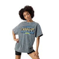Women's Gameday Couture Gray Los Angeles Chargers Peak Performance Oversized Snow Wash T-Shirt