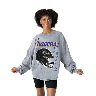 Women's Gameday Couture Gray Baltimore Ravens Starbound Oversized Snow Wash Long Sleeve T-Shirt