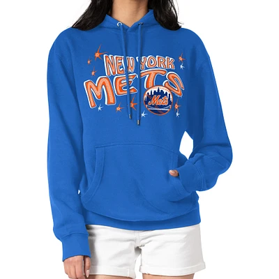 Women's Starter Royal New York Mets Fireworks Fleece Tri-Blend Pullover Hoodie