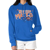 Women's Starter Royal New York Mets Fireworks Fleece Tri-Blend Pullover Hoodie