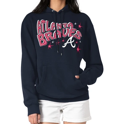 Women's Starter Navy Atlanta Braves Fireworks Fleece Tri-Blend Pullover Hoodie