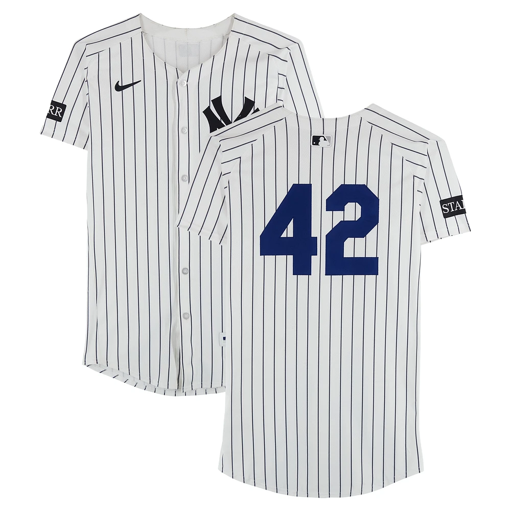 Jazz Chisholm Jr. New York Yankees Game-Used #42 White Nike Pinstripe Jersey vs. Kansas City Royals on April 15, 2025 - Jackie Robinson Day