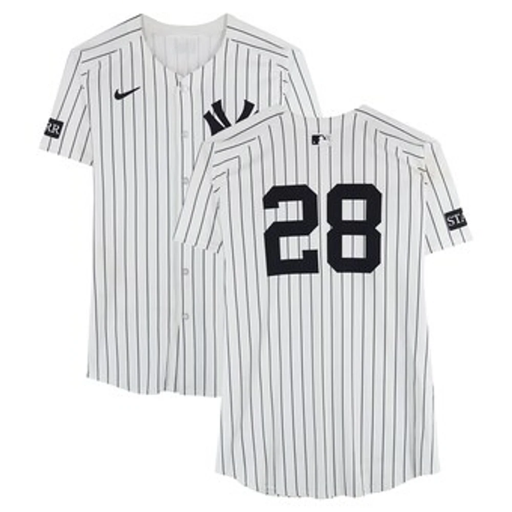 Austin Wells New York Yankees Game-Used #28 White Nike Pinstripe Jersey vs. Kansas City Royals on April 16, 2025