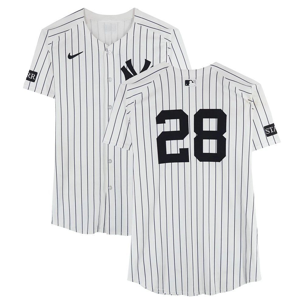 Austin Wells New York Yankees Game-Used #28 White Nike Pinstripe Jersey vs. Kansas City Royals on April 16, 2025