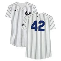 Pablo Reyes New York Yankees Player-Worn #42 White Nike Pinstripe Jersey vs. Kansas City Royals on April 15, 2025 - Jackie Robinson Day