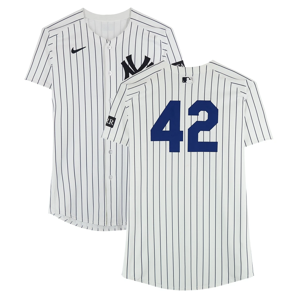 Pablo Reyes New York Yankees Player-Worn #42 White Nike Pinstripe Jersey vs. Kansas City Royals on April 15, 2025 - Jackie Robinson Day