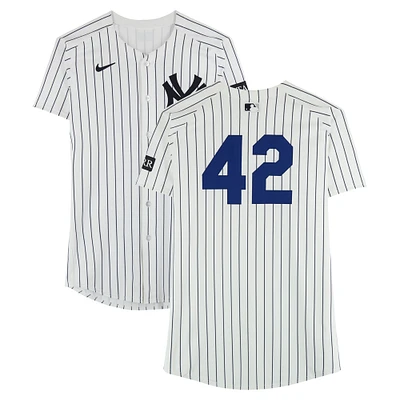 Pablo Reyes New York Yankees Player-Worn #42 White Nike Pinstripe Jersey vs. Kansas City Royals on April 15, 2025 - Jackie Robinson Day