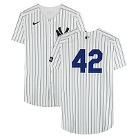 Luis Rojas New York Yankees Player-Worn #42 White Nike Pinstripe Jersey vs. Kansas City Royals on April 15, 2025 - Jackie Robinson Day