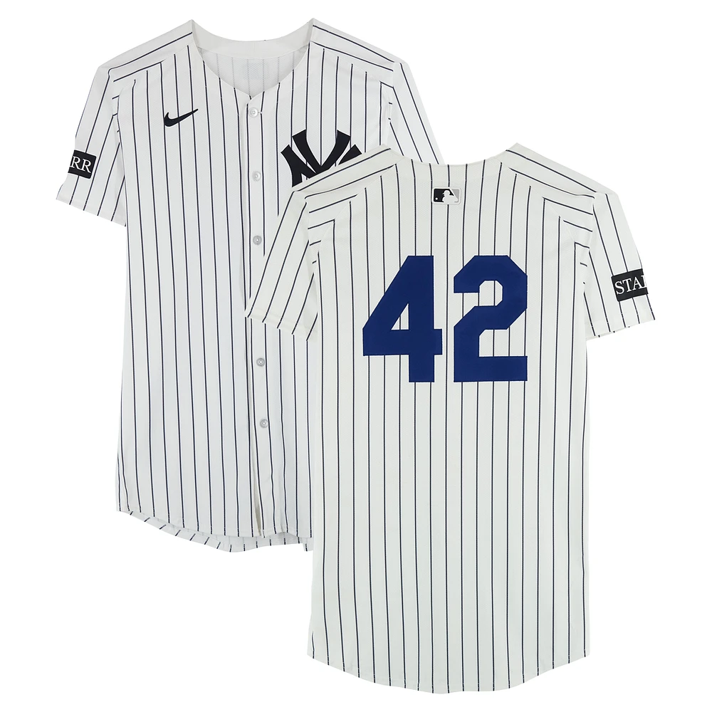J.C. Escarra New York Yankees Player-Worn #42 White Nike Pinstripe Jersey vs. Kansas City Royals on April 15, 2025 - Jackie Robinson Day